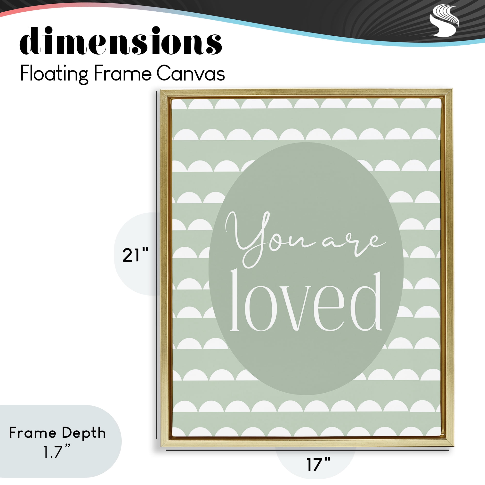 Stupell Industries You Are Loved Light Green Gold Framed Floater Canvas Wall Art, design by Christine Simpson Art