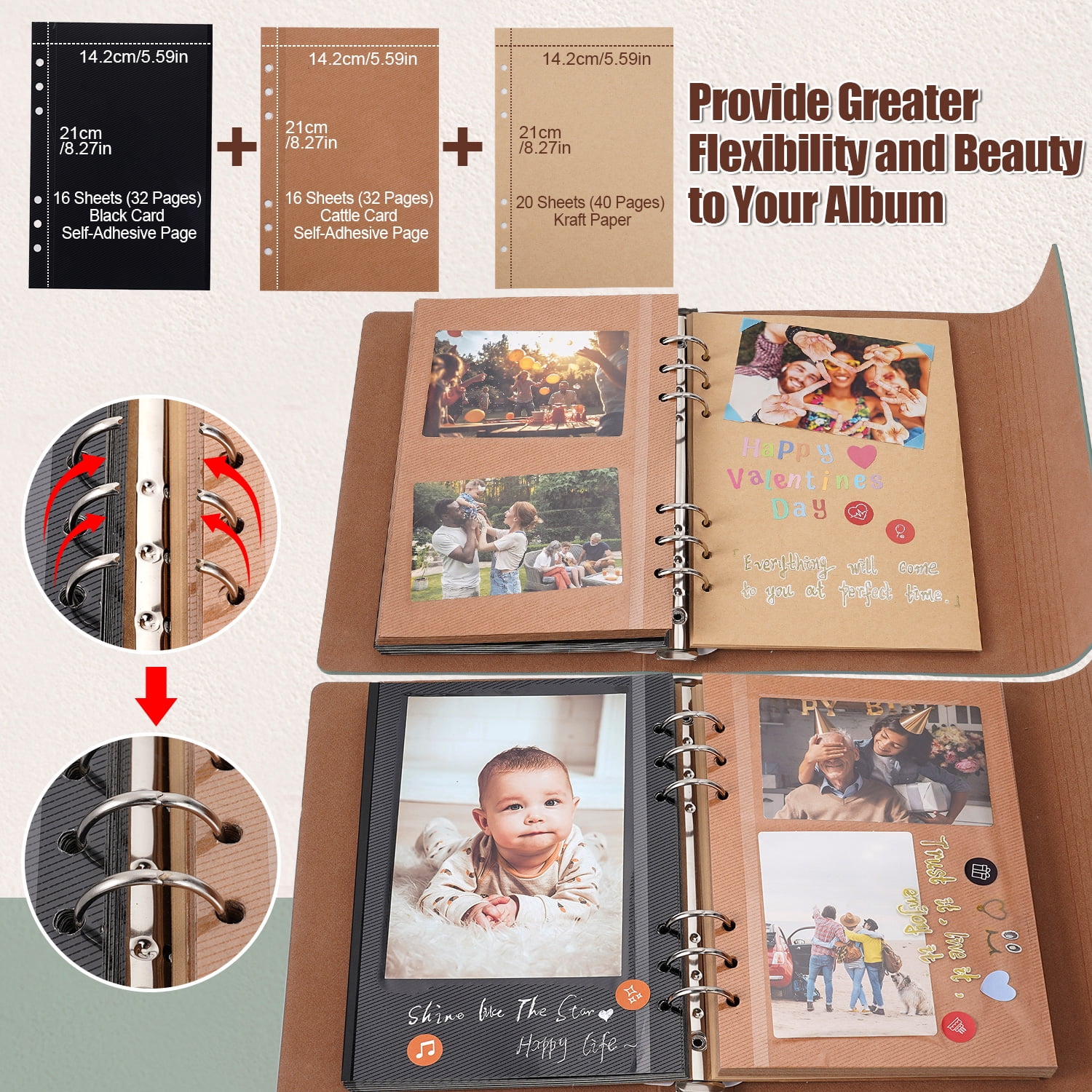 TJT 104 Pages Scrapbook Album, Self Adhesive Photo Album DIY Photo Book, Leather Memory Book for Wedding Baby Family Travel Birthday Christmas Green