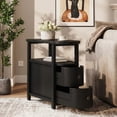 thumbnail image 4 of Finmind Solid Wood End Table with 2 Drawers, Fully Assembled Narrow Side Table, Slim Nightstand for Bedroom, Black, 4 of 7