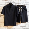 thumbnail image 2 of Summer Stamzod Linen Sets for Men 2 Piece Button Up Shirt Short Sleeve and Casual Beach Drawstring Waist Shorts Causal Outfit, 2 of 5