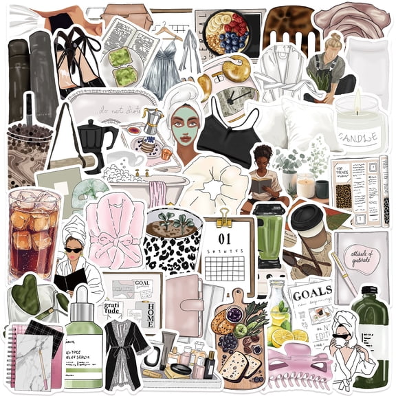 CCOCC 50Pcs Clean Girl Aesthetic Stickers Pack,Self Care Matcha Decals for Women,Waterproof Vinyl Stickers for Water Bottles Laptop Luggage Phone Clean Girl Stickers Trendy Decor