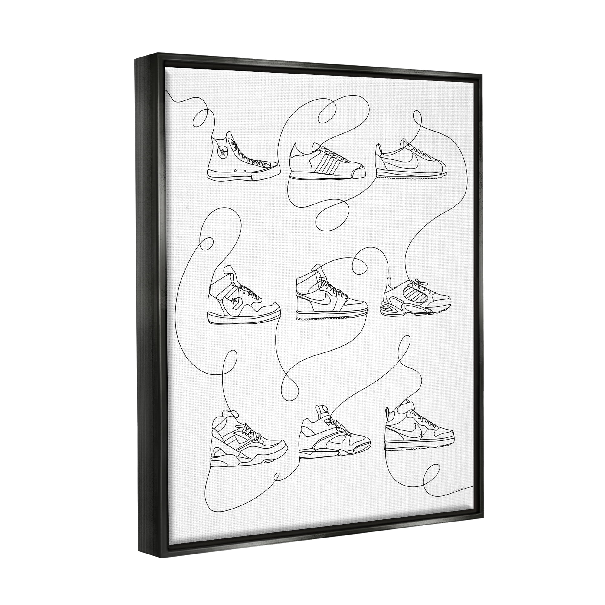 Stupell Industries Line Doodle Sneakers Beauty & Fashion Painting Black Floater Framed Canvas Art Print Wall Art, 17 x 21