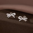 thumbnail image 4 of Sterling Silver Small Bow Stud Earrings for Women Teens CZ Bow Stud Earrings Small Ribbon Earrings, 4 of 5