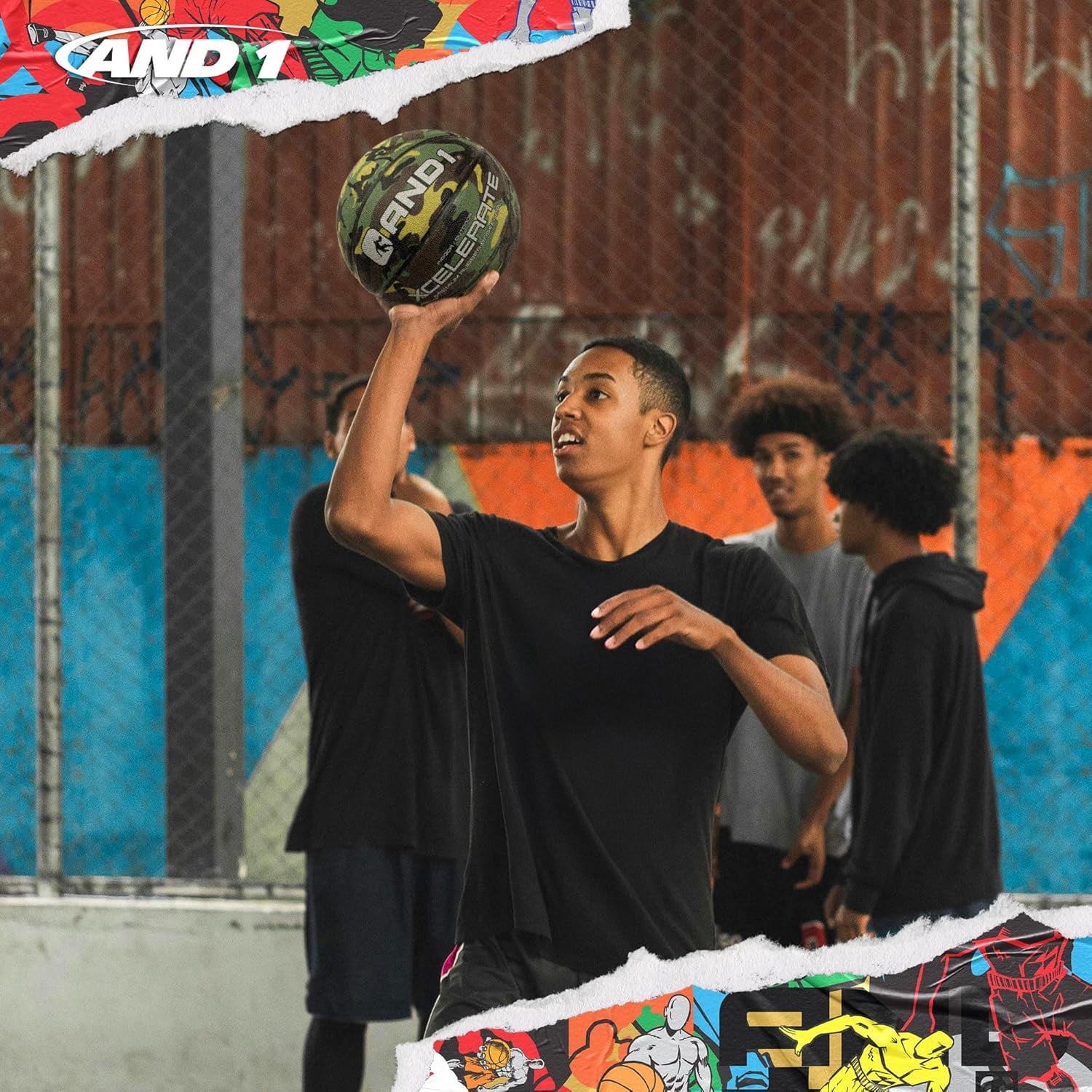 AND1 Xcelerate Rubber Basketball, Deep Channel Construction for Indoor/Outdoor, Size 7 (29.5")