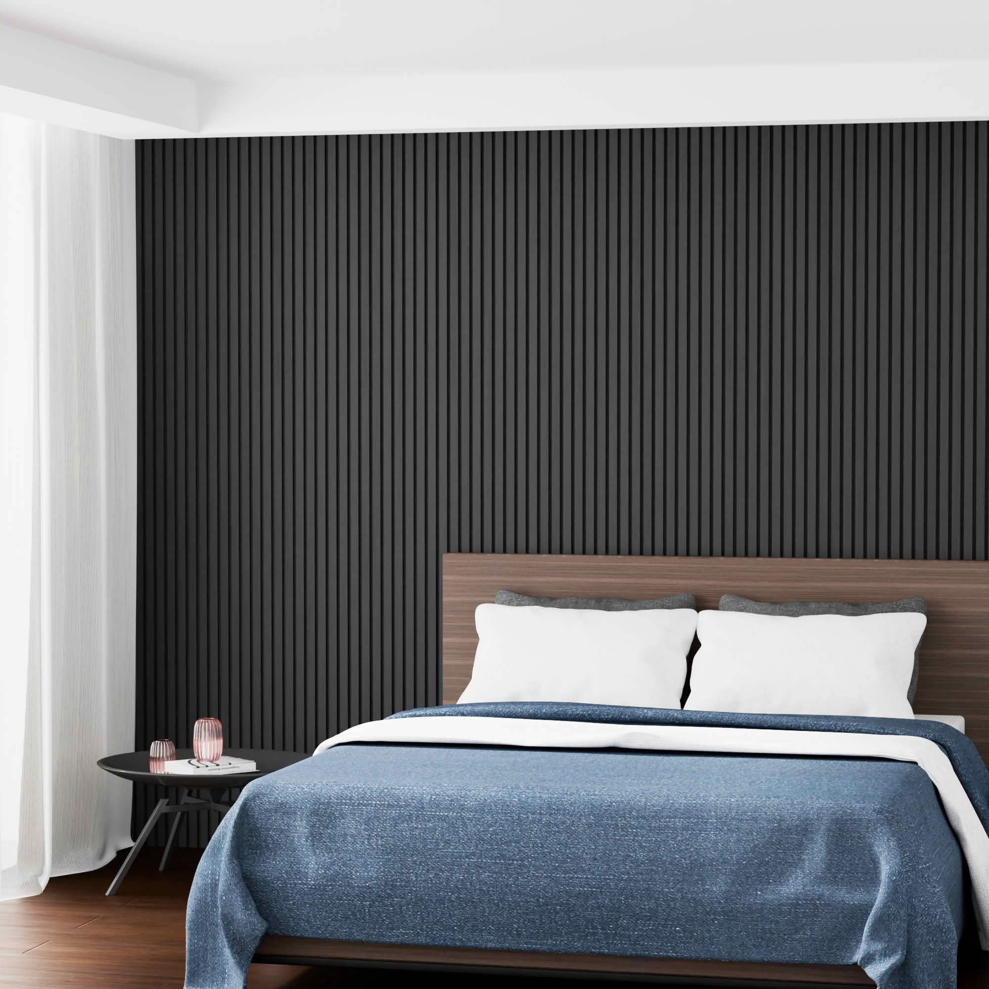 MAYEERTY Black Wood Veneer MDF Sound Absorbing Panel for Wall Decor, 94x12x1 Inch, 4 Pack