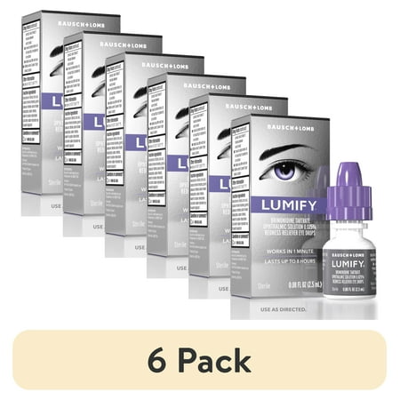 (6 pack) LUMIFY Eye Drops for Redness Relief and Whiter and Brighter Looking Eyes, .08 fl oz (2.5 ml)