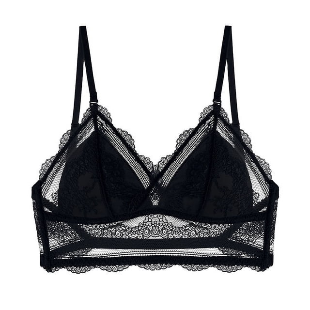 0041 Sujetador de encaje completo sexy sin espalda grande sin aros Copa triangular Ropa interior cómoda y transpirable para la espalda