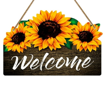 WaaHome Welcome Sign for Front Door,8"x 12" Sunflower Welcome Sign,Rustic Summer Welcome Door Hanger,Welcome Sign for Front Porch Bedroom Living Room Indoor Outdoor Kitchen Home Decor