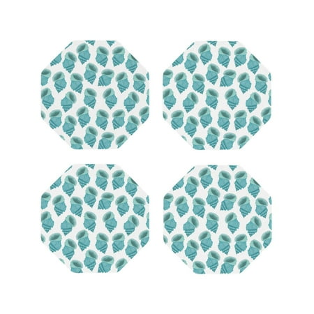 

Leather Coasters Set of 4 - Green Conch Lightweight Non-Slip Drink Coasters for Desk Anti-Scalding Desk Cup Coasters for Office Table Decor Octagon