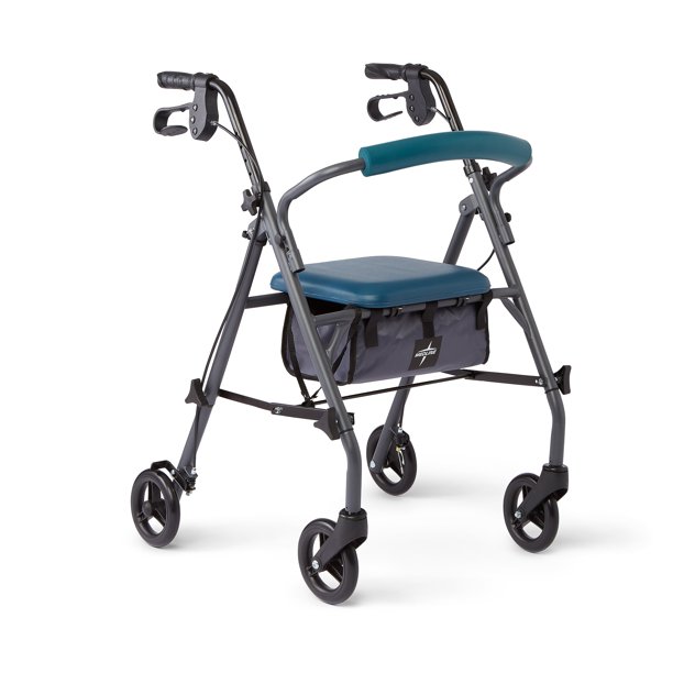 Medline Steel Rollator With Microban, Folding Rolling Walker, 6" Wheels, 350lb Weight Capacity