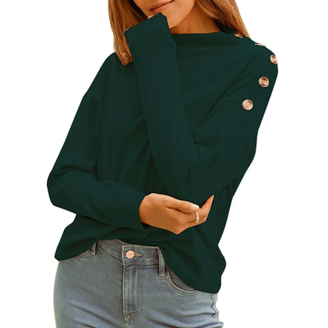 Sudadera de mujer, Sudadera de manga larga para mujer, jerséis casuales cálidos Meterk Verde oscuro/Medio