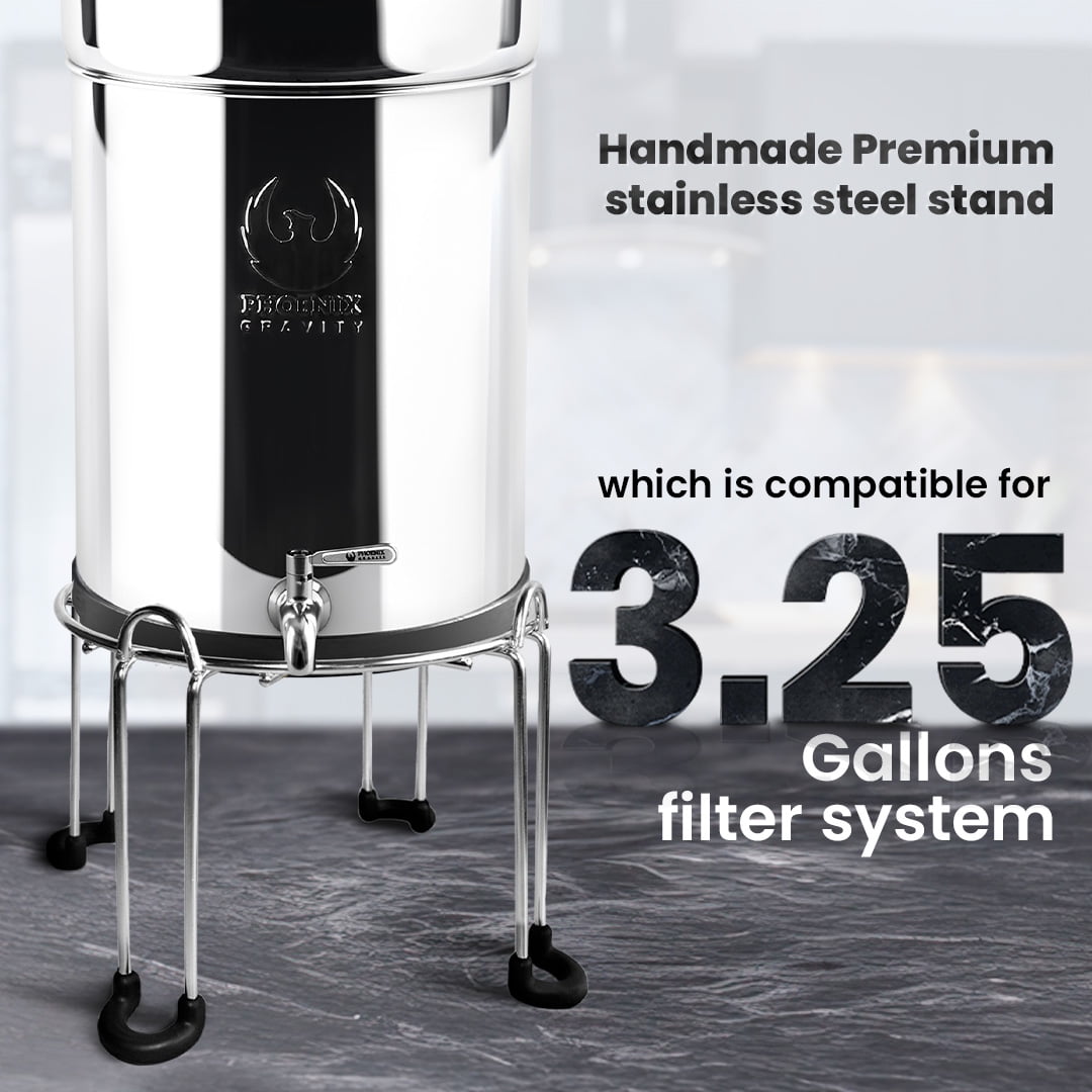 Phoenix Gravity Stainless Steel Stand - Specially Designed for 3.25 Gallons Water Filter Systems,Compatible with Berkey,Waterdrop,Purewell, & Other Countertop Water filter systems.