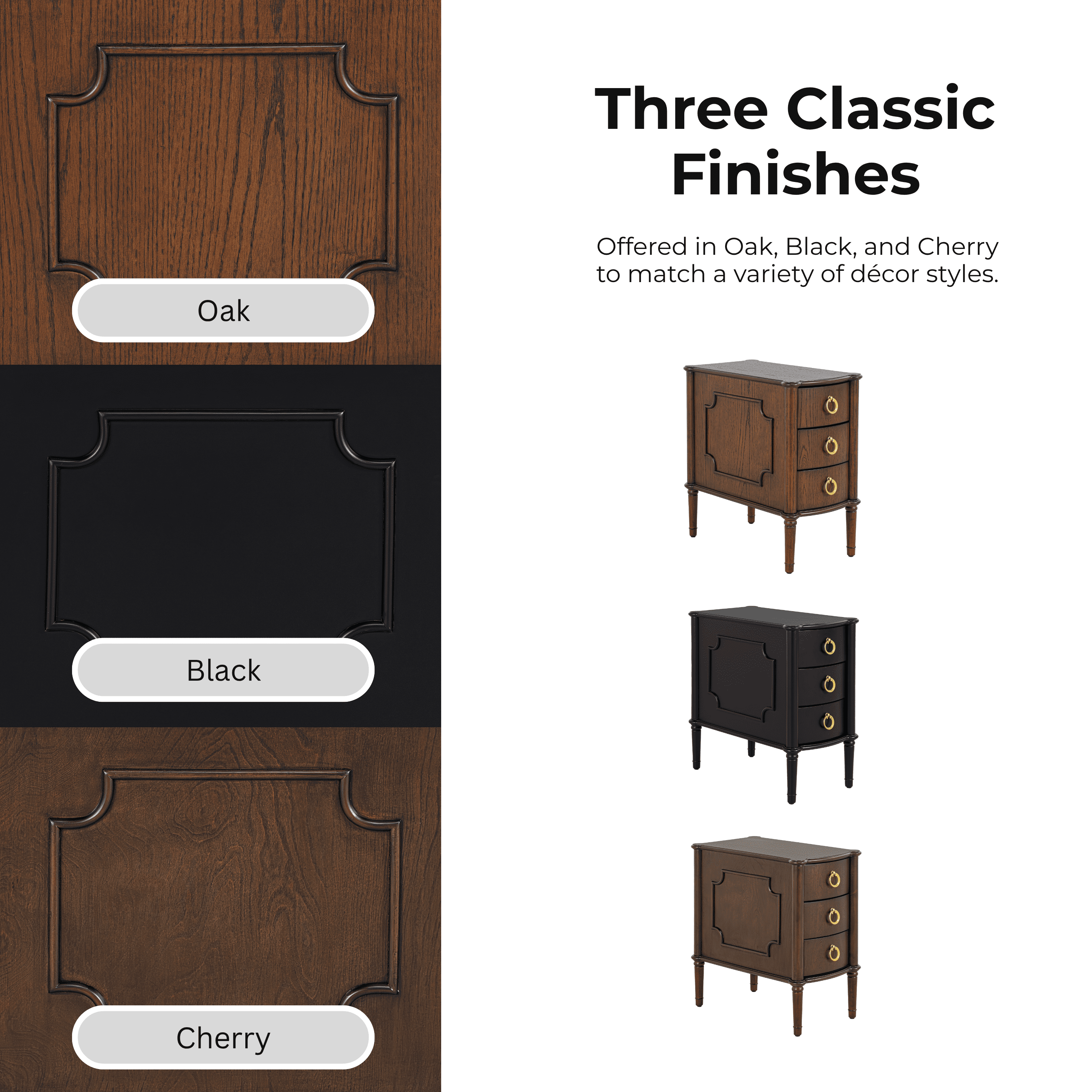 Furniture of America Ivera Modern Wood 3-Drawer Nightstand with Tapered Legs, Cherry