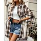 thumbnail image 1 of Otoño Invierno Outwear Plaid Solapa De Un Solo Pecho Suelto Casual Abrigo Largo Para Mujer Caqui M, 1 of 7