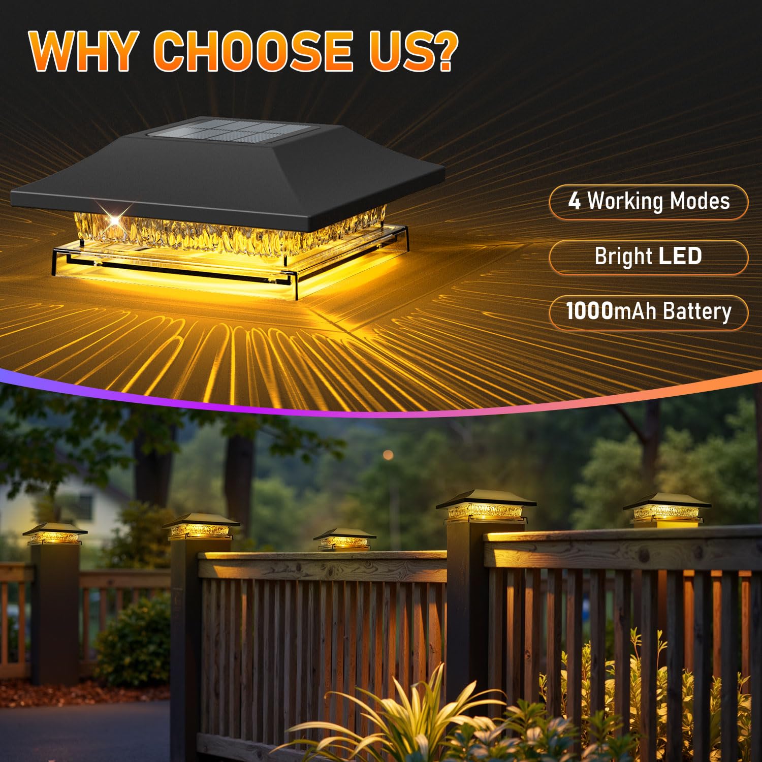 12 Pack Solar Post Cap Lights, Outdoor Fence Solar Powered Cap with 4 Lighting Modes Waterproof Light Decorative for Deck Patio or Garden Decor, Fits 4x4 Wood Vinyl Posts