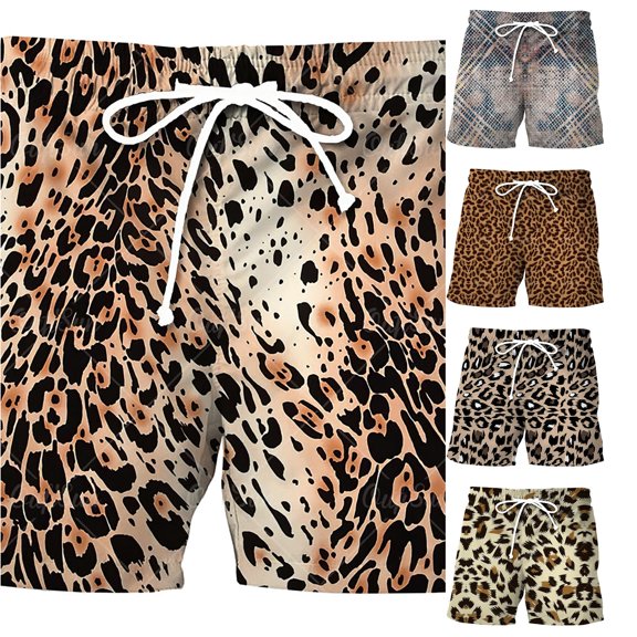 XAOFW Lightweight Sports Leopard Print Shorts For Men Beach Casual Homewear Mens Shorts Versatile Bottom L