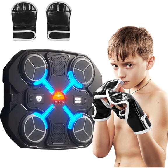 Arsvita Wall Mounted Music Boxing Machine, Black Interactive Punching Game with LED Lights & Music, Adjustable Height Speed for Kids Adults Fitness Training