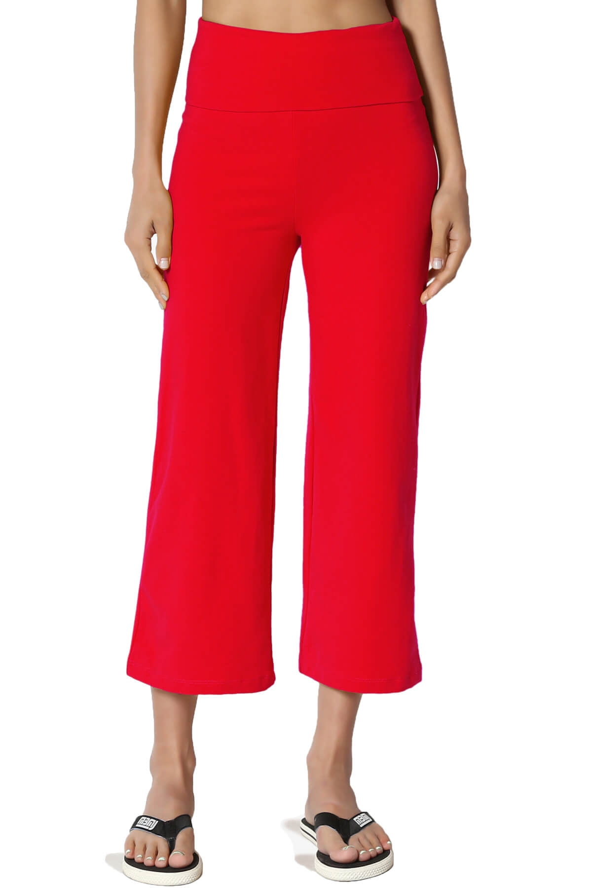 Women's PLUS Casual Lounge Thick Stretch Cotton Foldover Waist Capri