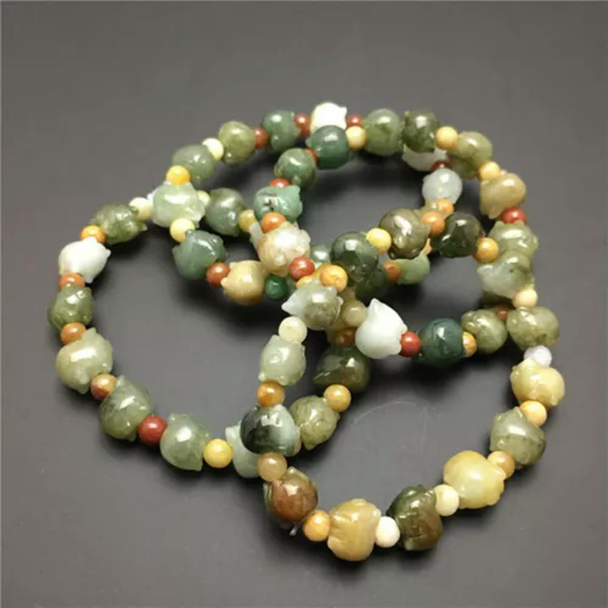HOOUN 1PCS Natural Grade A Jade Jadeite Women Lucky Zodiac Pig Beaded Bracelet