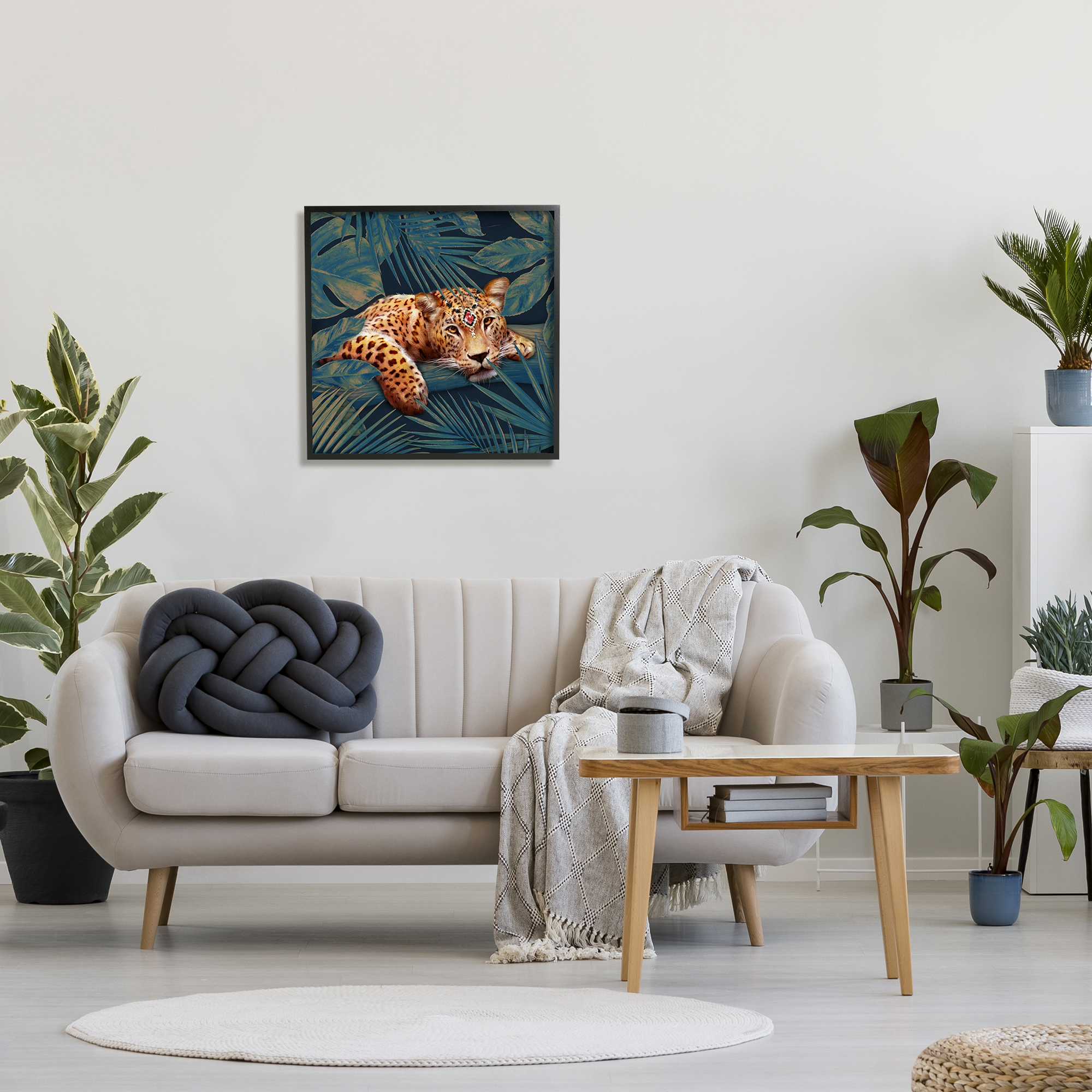 Stupell Industries Tropical Leopard Glitz Gem Safari Cat Jungle Plants, 24 x 24, Design by Ziwei Li