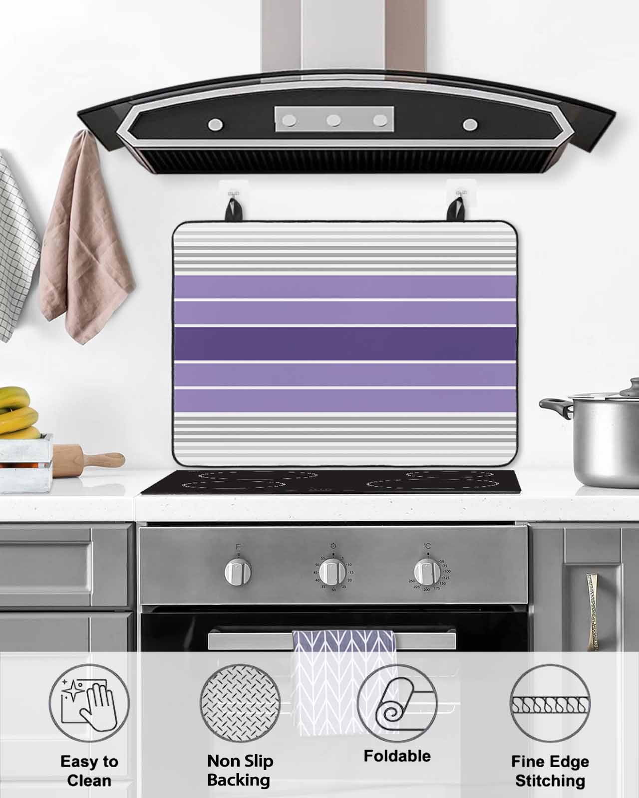 nqOlkjepod Large Induction Cooktop Protector Mat 36"x21", Purple Ombre Stripes Stove Top Covers for Electric Stove, Minimalist Gradient Lines Texture Stove Burner Cover Mats, Glass Top Stove Cover