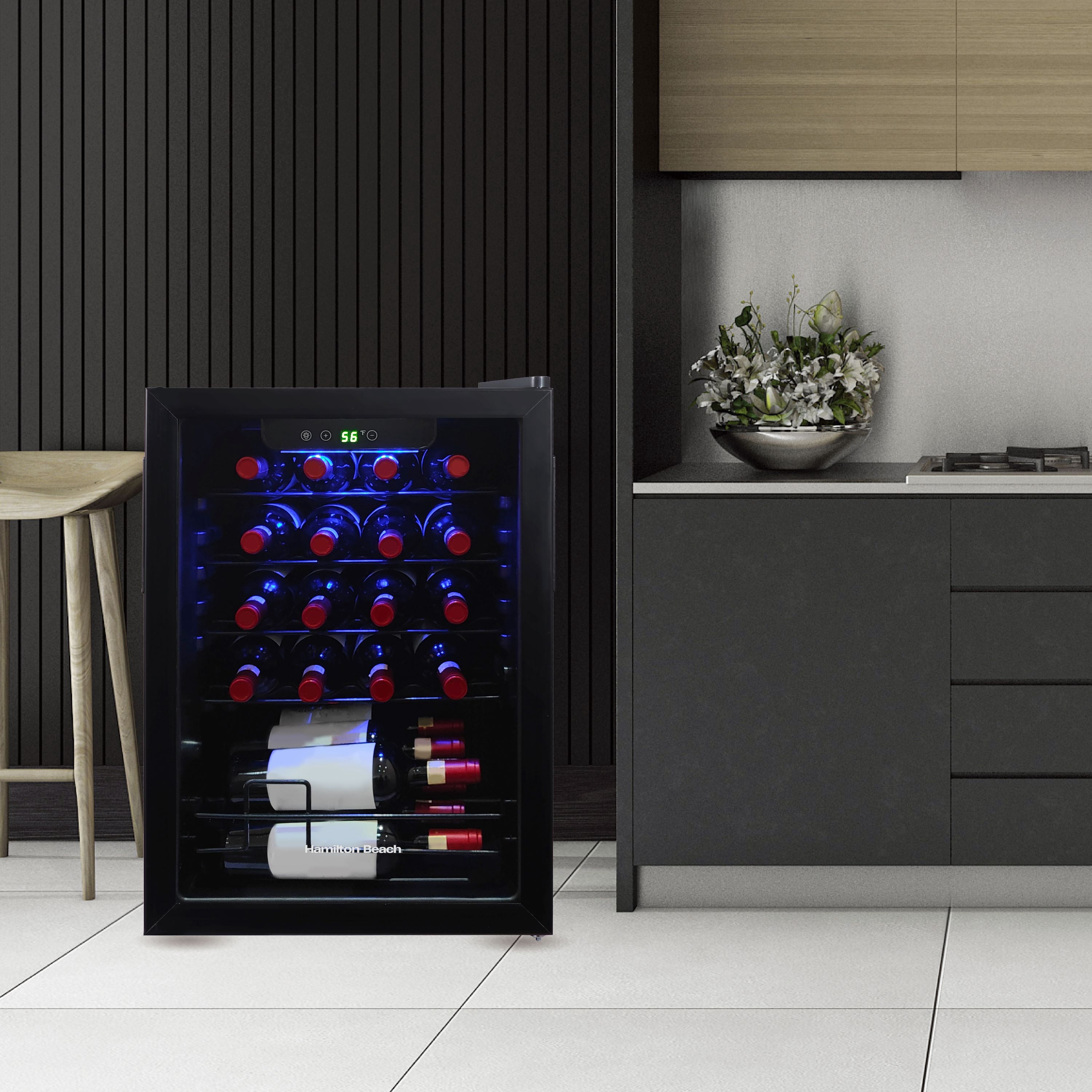 Hamilton Beach 22 Bottle Wine Fridge, 2.6 Cu. ft. Wine Refrigerator with Glass Door and Touch Controls, Black