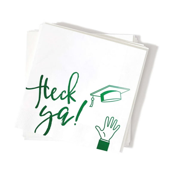 ForYourParty.Com Heck Ya Graduation Party Napkins - White and Green