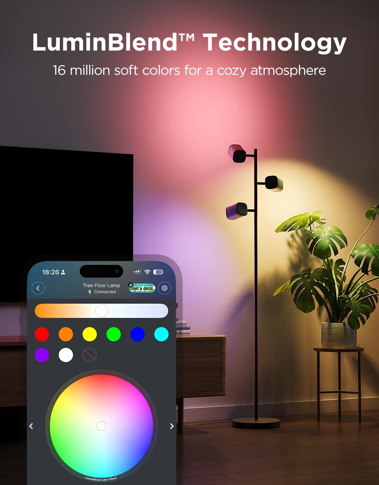 Govee Tree Floor Lamp Compatible With Matter  3 Rotatable Lights Luminblend Technology Standing 64 Dynamic Scenes Music Sync Ideal For Living Room Bedroom Office