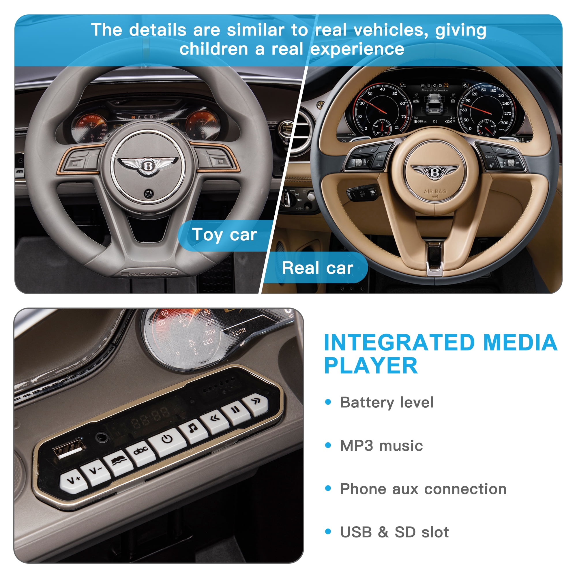 CIPACHO Licensed Bentley Mulsanne 12 V Kids Electric Ride On Cars Battery Powered Sports Car Toy, Parents Control, Sound System, Black CIPACHO Licensed Bentley Mulsanne 12 V Kids Electric Ride On Cars Battery Powered Sports Car Toy, Parents Control, Sound System, Black
