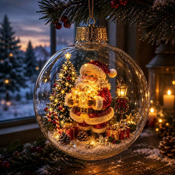 Christmas Story Ornament Ball, Mini Holiday Scene Tree Hanging Decor with Lights for Window Mantel Shelf(A)