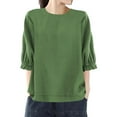 thumbnail image 1 of Yubnlvae Haut Vert pour Femme, Coupe Ample, Col Rond, Grande Taille, Manches Cinq Points, m, 1 of 4