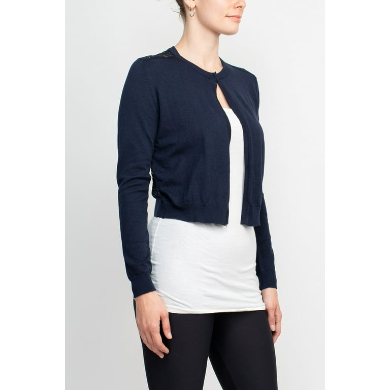 Luxxe Lane Crew Neck Long Sleeve Lace Back Hook Closure Knit Cardigan NAVY S Walmart
