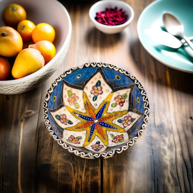 Turkish Ceramic Bowls Handcrafted - 10 cm Round Decorative Mini Bowls for Spices, Snacks, Soap, Condiments - Set for Kitchen or Home Décor