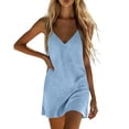 thumbnail image 5 of Smsaxvxz Women's Summer Cotton Line Dresses Fashion Solid V Neck Spaghetti Strap Sundress Casual Loose Mini Dress Blue 01 XL, 5 of 8