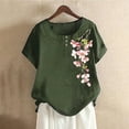 thumbnail image 2 of Women's Floral Printed Tops Plus Size Crew Neck Botton Short Sleeve Shirts 2025 Summer Fashion Casual Blouses (5XL, Army Green 01), 2 of 4
