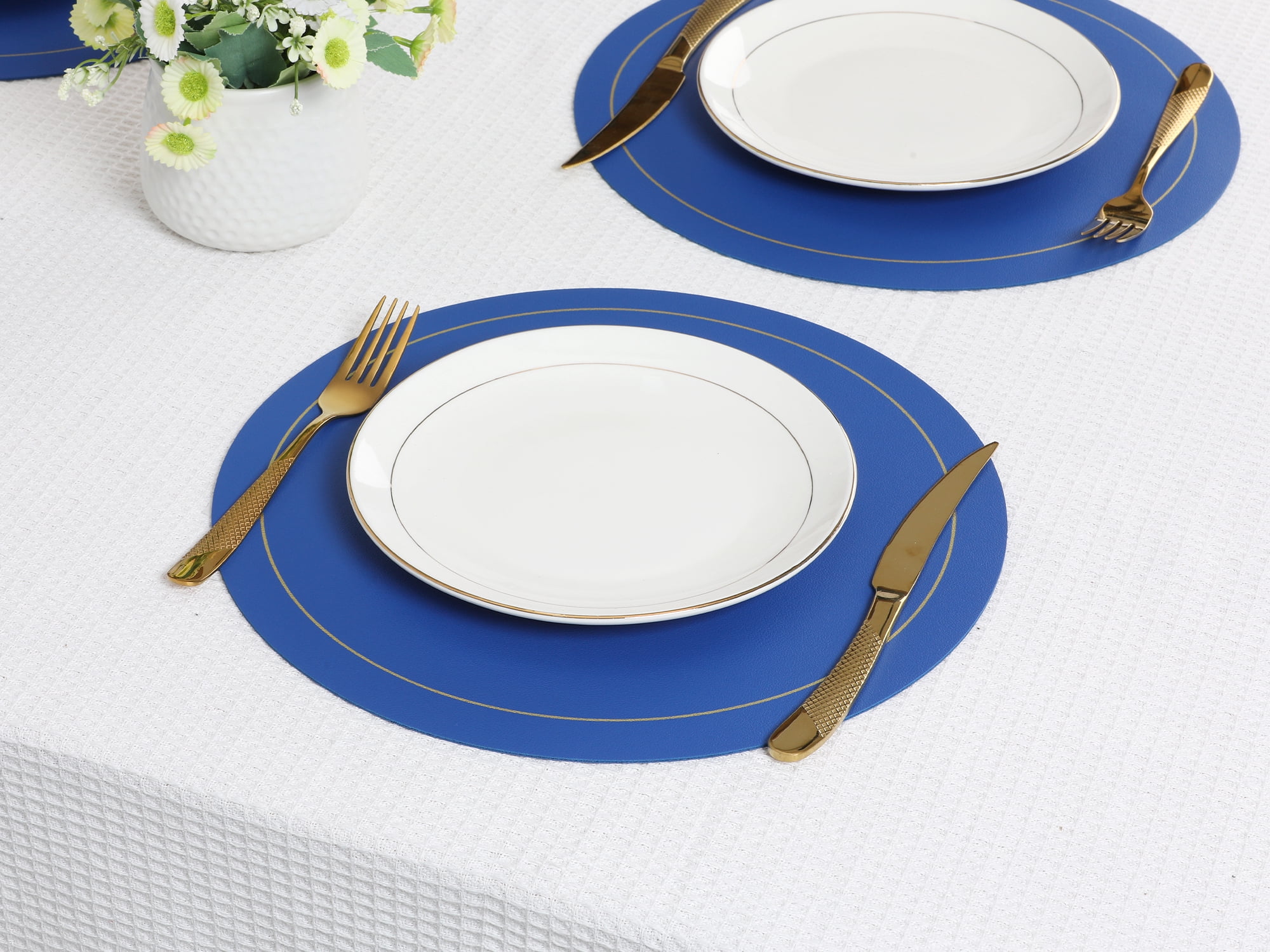 Unique Bargains Placemats Set of 6 Faux Leather Blue