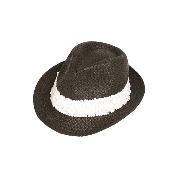 Womens Rustic Fedora Hat w/ Shiny Band - Black/White