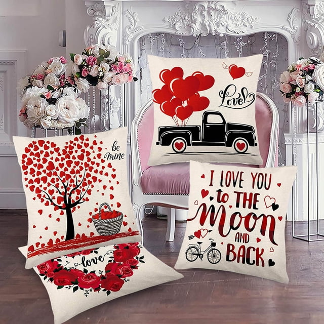 TIMIFIS Valentines Pillow Covers 18x18 Inches 4PCValentines Decorations Series Cushion Cover Case Pillow Custom Zippered Square Pillowcase