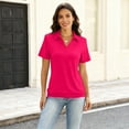 thumbnail image 4 of Stichou Womens Short Sleeve Polo Shirts V Neck Business Dressy Casual Tops 2026 Spring Collared Trendy Tees Hot Pink 2XL, 4 of 4