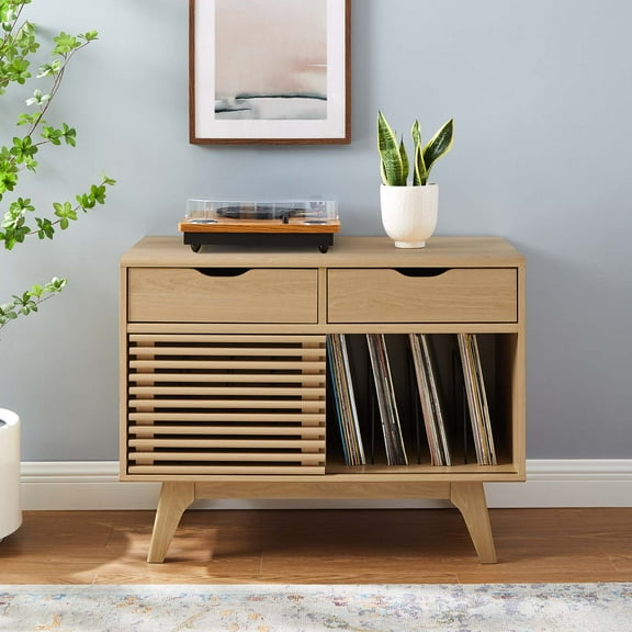 Modway Render Vinyl Record Display Stand in Oak