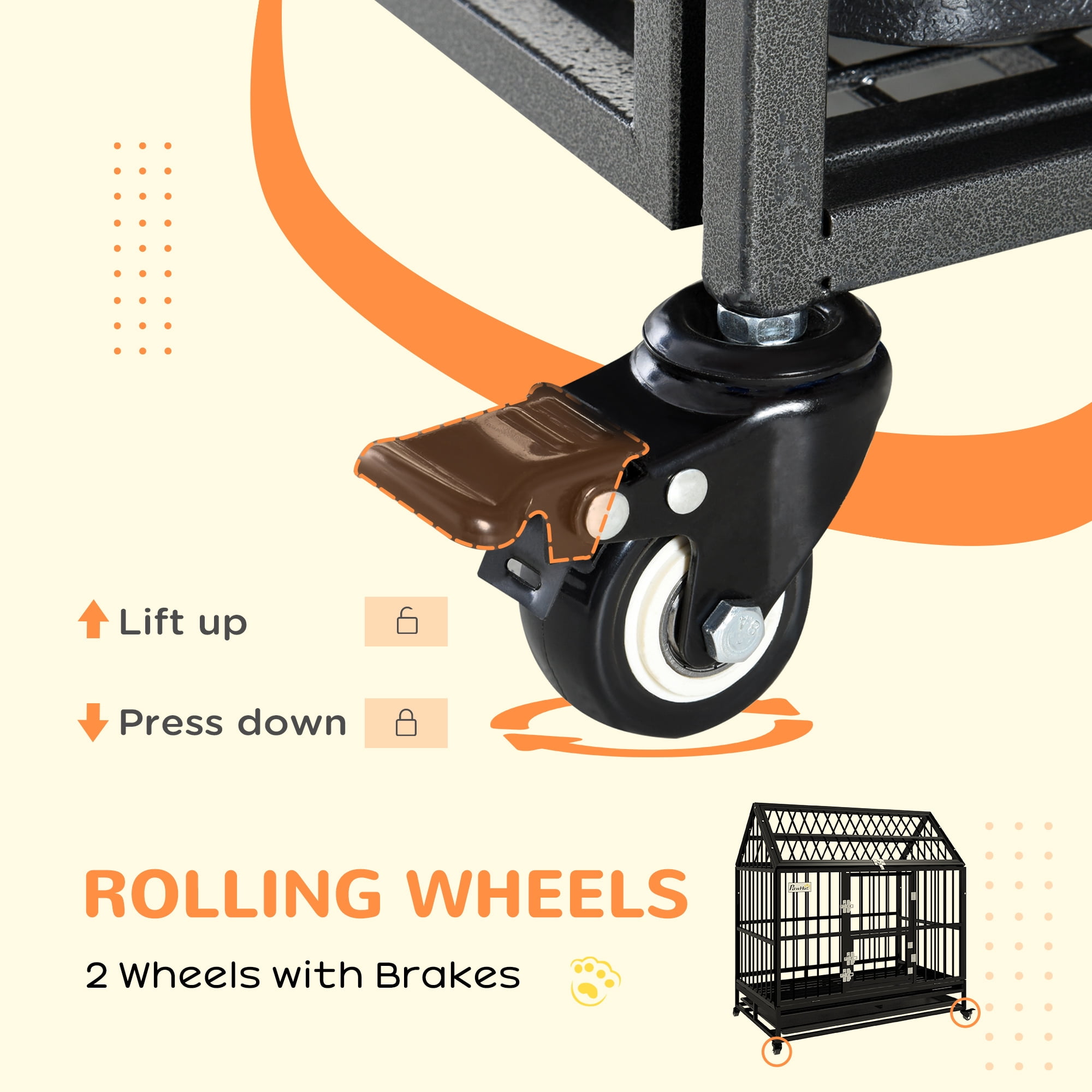 PawHut 49" Steel House Dog Crate with Wheels, Black