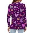 thumbnail image 5 of Valentine Day Shirts Womens Crew Neck Long Sleeve Spring Tops Love Heart Print Plus Size Casual Tunic Tops Purple L, 5 of 5