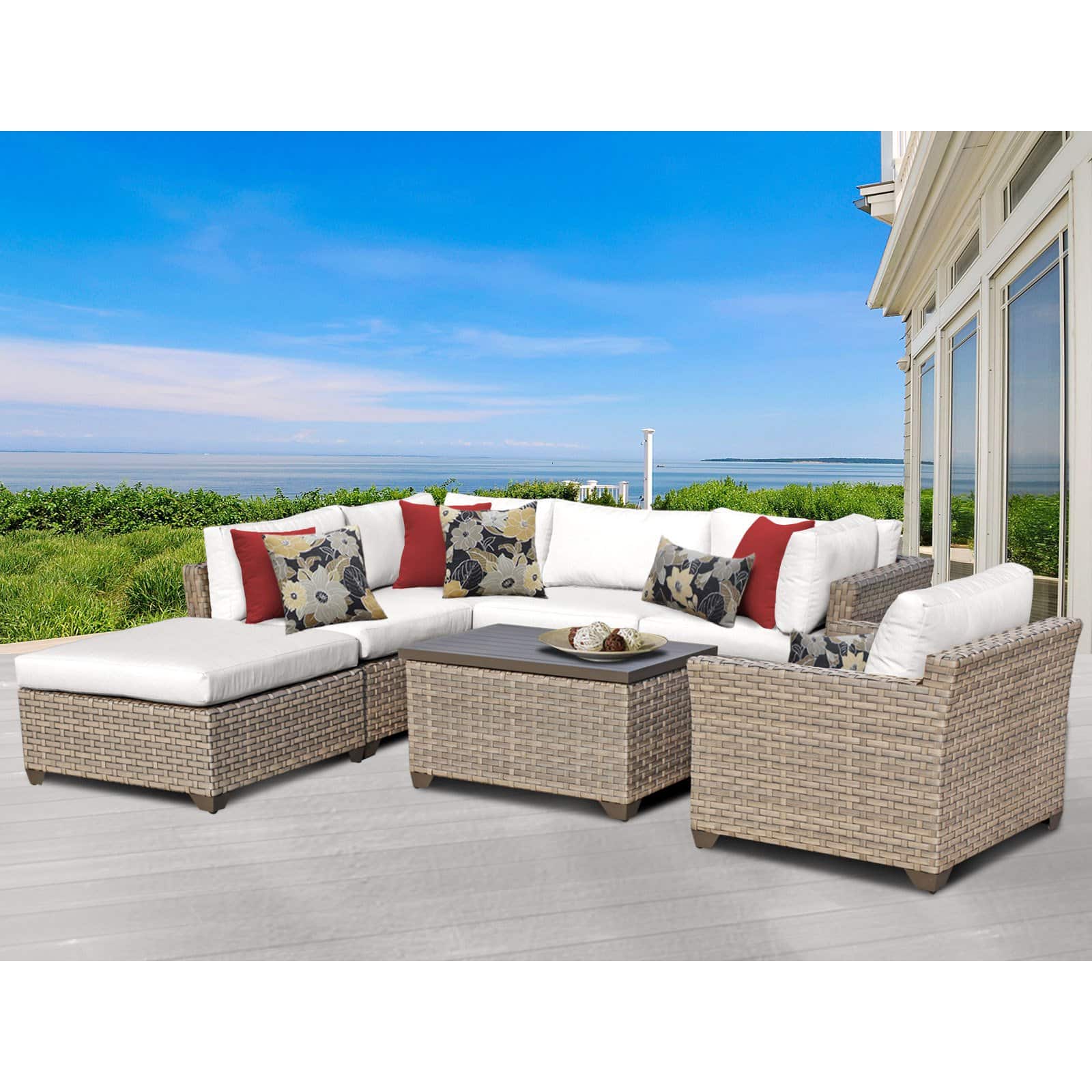 TK Classics Monterey Wicker 7 Piece Patio Conversation Set with Coffee Table and 2 Sets of Cushion Covers - image 5 of 5