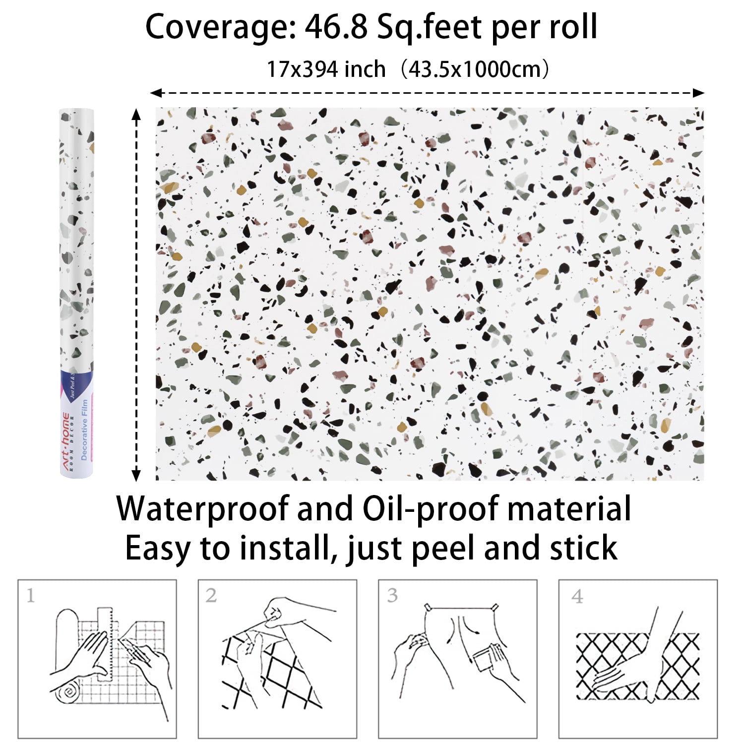 Arthome Granite Contact Paper and Peel and Stick Wallpaper for Countertops 15.7inch x393 inch Waterproof Self Adhesive Marble Wall Paper Roll for Decorative Kitchen Countertops Removable