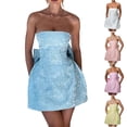 thumbnail image 7 of Strapless Jacquard Mini Dress for Women A-Line Graduation Party Dress with Back Bow and Lace-Up Corset, 7 of 7