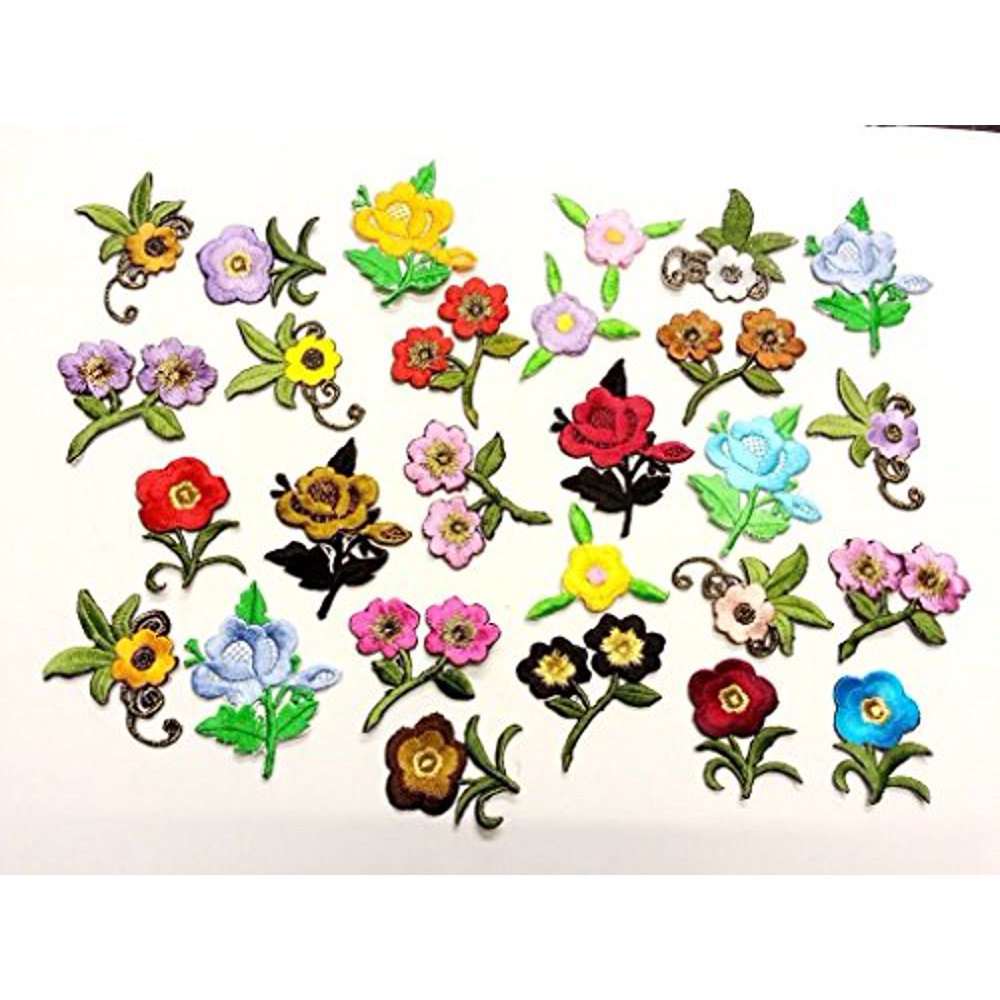 CraftbuddyUS 10 Iron On Stick, Sew On Fabric Flower Motifs, Craft