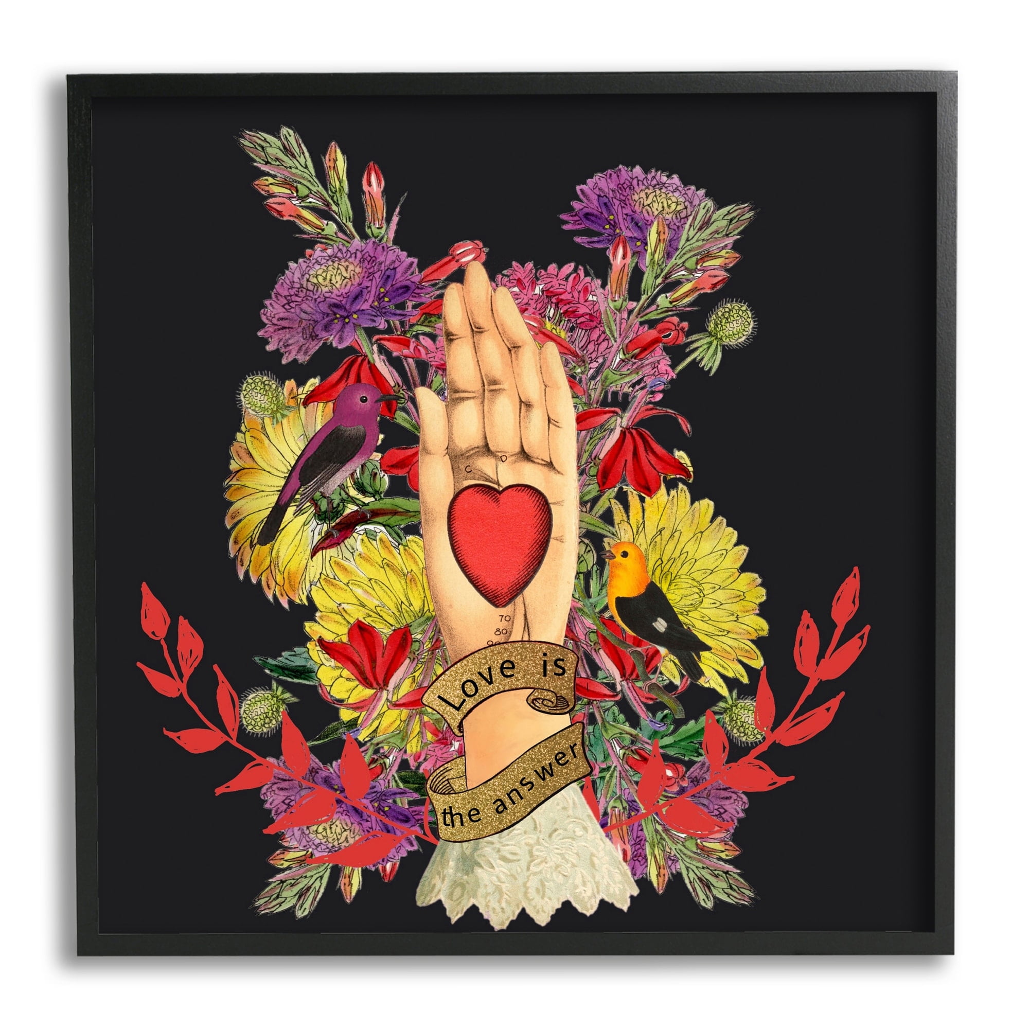 Stupell Industries Traditional Floral Motif Heart Palm Love Phrase Framed Wall Art, 24 x 24, Design by Erika C. Brothers