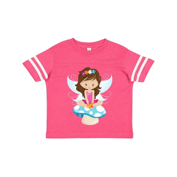 Inktastic Cute Fairy, Brown Hair, Fairy Sitting On Mushroom Girls Toddler T-Shirt