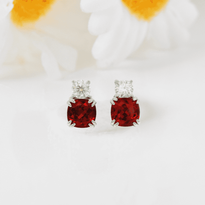 Ruby Studs for Women Earrings Cushion Cut Lab Grown 1.40ct 925 Sterling Silver Gift for Her