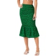 thumbnail image 1 of Falda midi floral para mujer, con fruncido, hasta la rodilla, de cintura alta, tipo bodycon, estilo sirena, de gasa, verde oscuro, talla S, 1 of 6